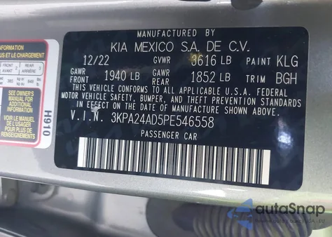 2023 Kia Rio Lx from USA, damaged, VIN 3KPA24AD5PE546558